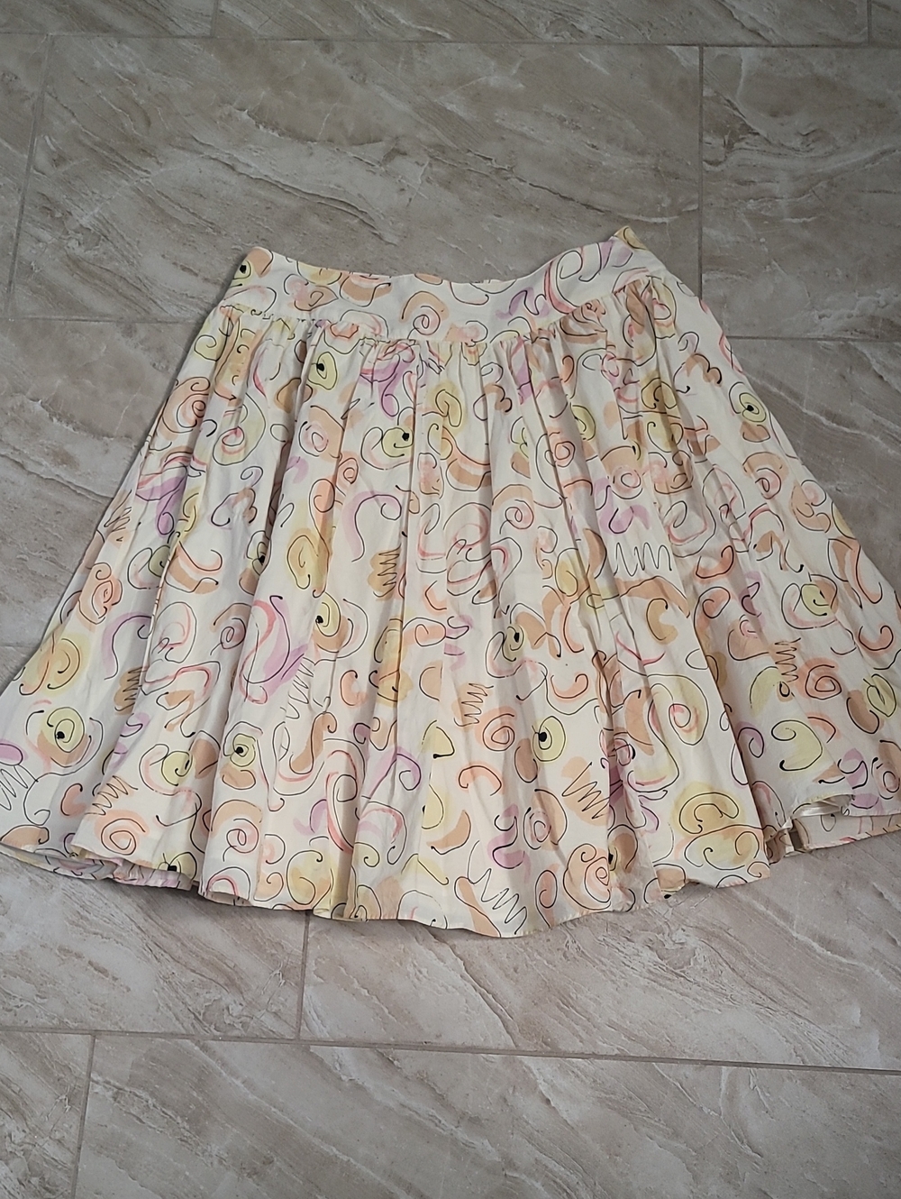 Pleated Pastel Scribble Print Skirt - Cream